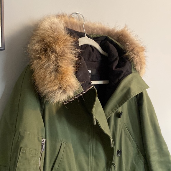 Cut 25 by Yigal Azrouel Olive Green Anorak Coat 100% Coyote Fur Hood - Picture 4 of 15